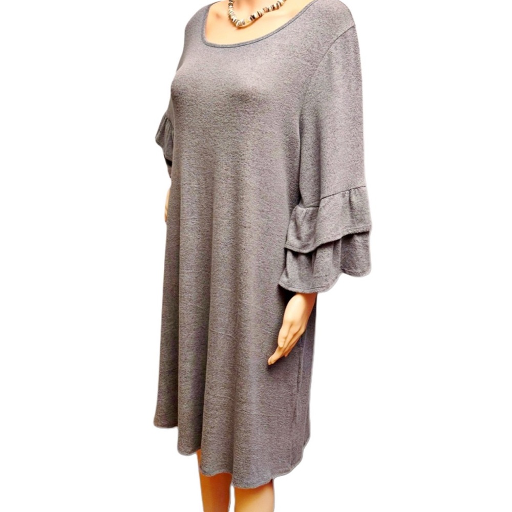 AGB Heather Gray Long Sleeve French Terry Soft Shift Dress Sz 2X with Pockets